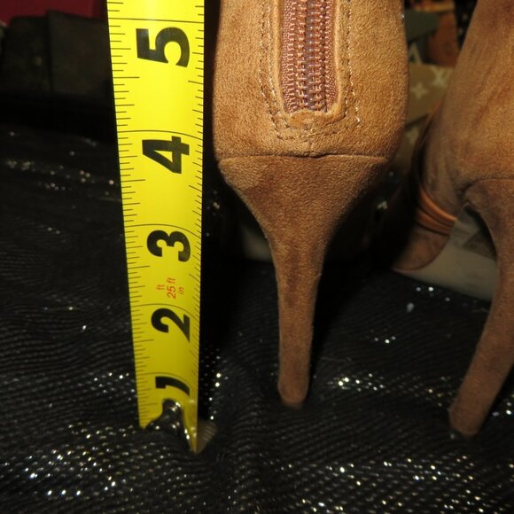 BOGO Tan Microsuede Faux Leather wrapped booties heels stilettos size 7.5 - Picture 5 of 15